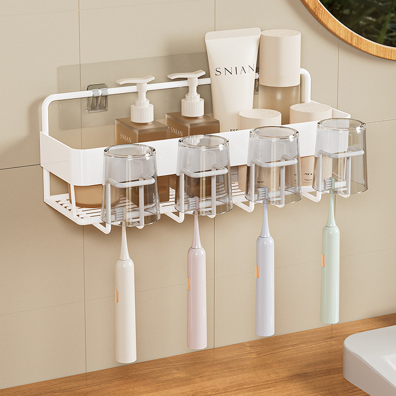 电动牙刷牙杯架子置物架免打孔壁挂式卫生间多功能收纳洗漱杯套装,家庭/个人清洁工具,牙刷架/牙具座,淘宝优惠券,粉丝福利购,淘宝优惠卷