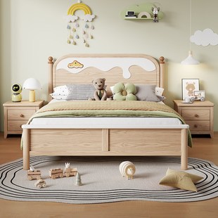 白蜡木青少年儿童单人床1.2 1.5米男孩女孩床全实木儿童储物 1.35