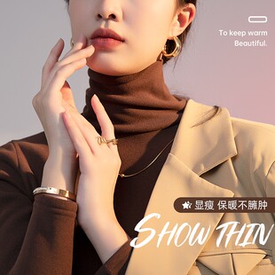 德绒堆堆半高领打底衫女士u加厚加绒内搭秋冬新款洋气百搭白色长