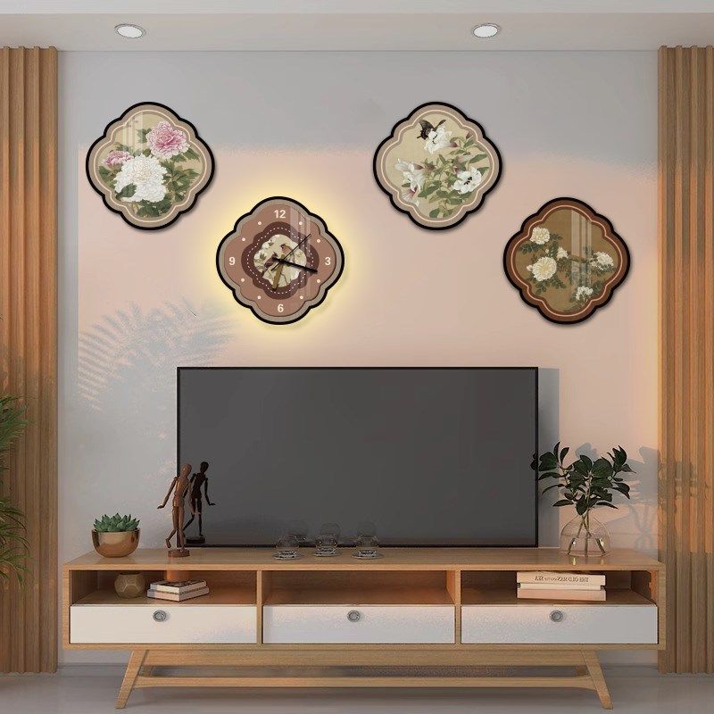 2025新款宋式代美学静音钟表装饰挂件画客厅中古电视机背景大白墙,家居饰品,软装墙贴,淘宝优惠券,粉丝福利购,淘宝优惠卷