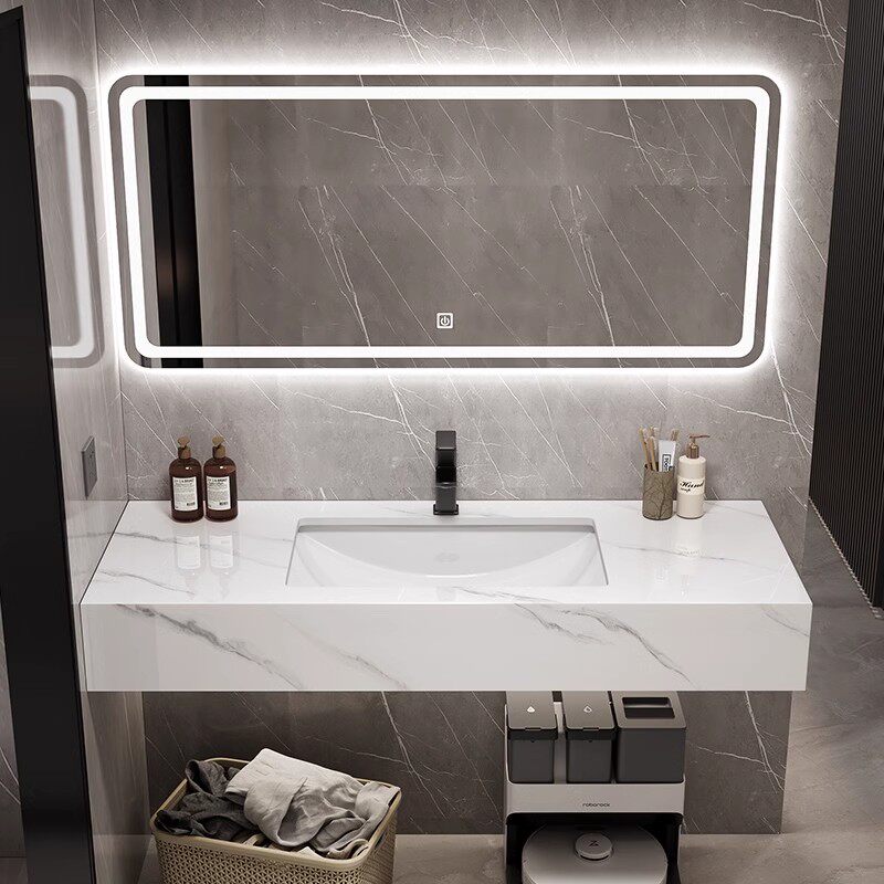现代简约浴室镜柜岩板陶r瓷一体盆公寓酒店民宿化妆室洗漱台洗脸