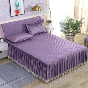 防滑秋床头靠背套秋冬季 2024年新款 加绒加厚夹棉床罩带裙边床裙式