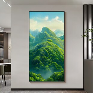 绿水青山挂画玄关装饰画现代简约入户走I廊过道壁画客厅写实风景