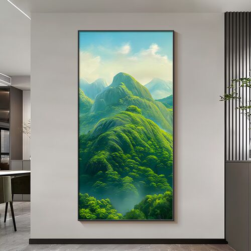 绿水青山挂画玄关装饰画现代简约入户走I廊过道壁画客厅写实风景
