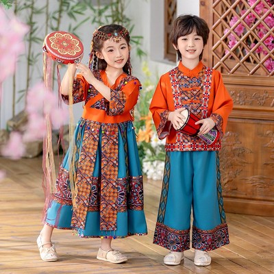 儿 童少数民族壮族侗族傣族舞蹈服装男女宝宝三月三表演服兄妹装