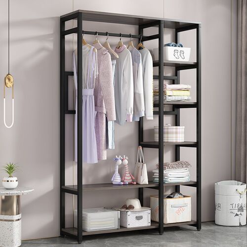挂衣架落地卧室内家用双层开放式衣柜多功能收纳衣V帽间房间置物