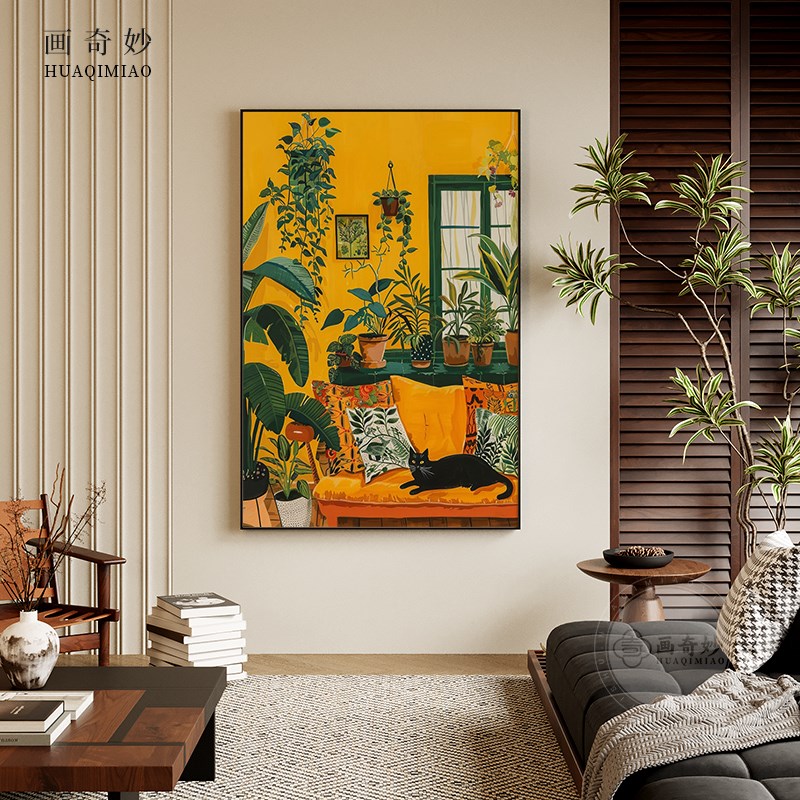 现代黄色温馨儿童房花卉艺术客厅玄关装饰画卧室床头壁画竖版挂画