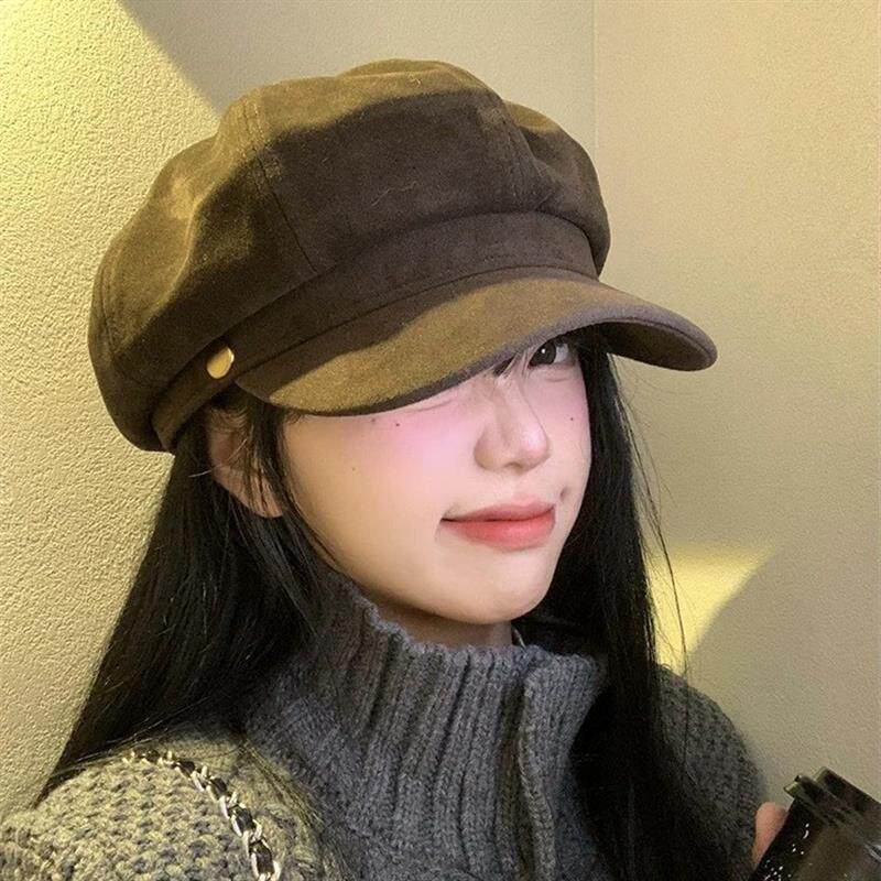 Velvet Beret Women Vintage Octagonal Hat Painter Cap