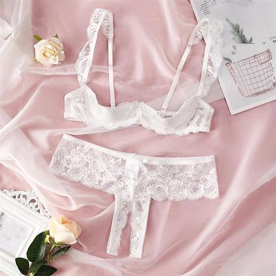Womens Fun Underwear Transparent Lace Sexy Bra Set