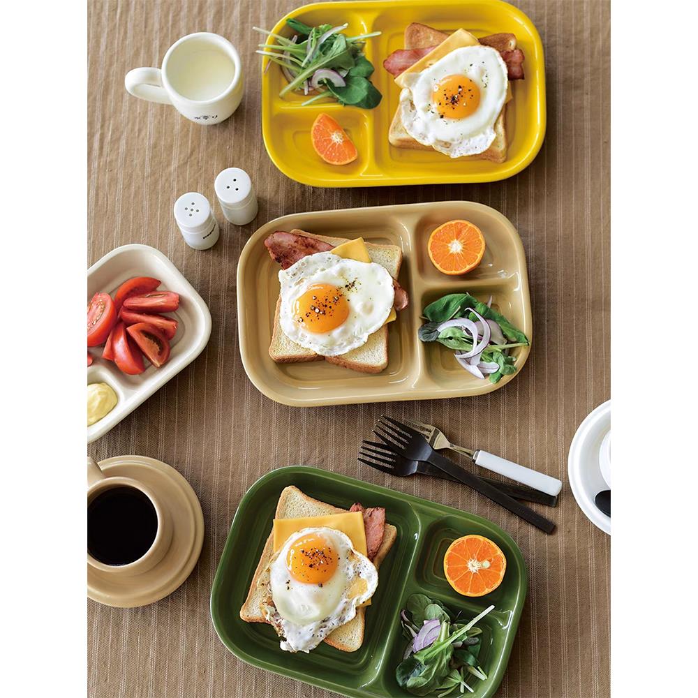 复古好看咖啡杯大人减脂餐盘定量分格陶瓷儿童早餐盘轻食分隔盘子