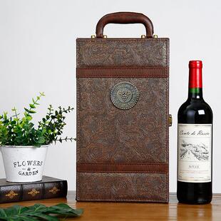 通用红酒包装盒 双支葡萄酒礼盒定制酒盒 红酒皮盒子手提红酒箱