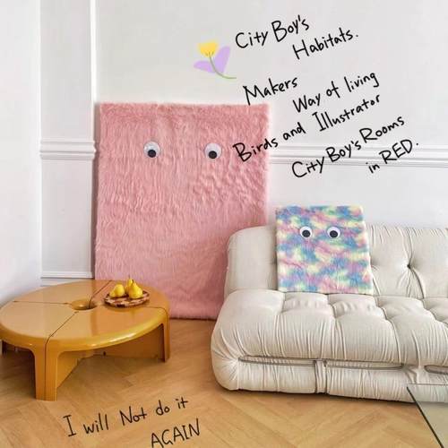 毛绒怪兽装饰画 糖果色ins北欧房间装饰少女卧室挂墙彩色小众抽象