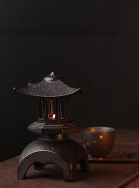 中式复古铸铁烛台蜡烛熏香炉家用室内茶桌宫灯摆件雪见灯创意香炉