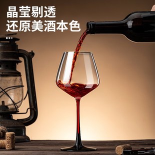 高级感高脚杯子葡萄酒醒酒器2只 家用红领结勃艮第红酒杯套装
