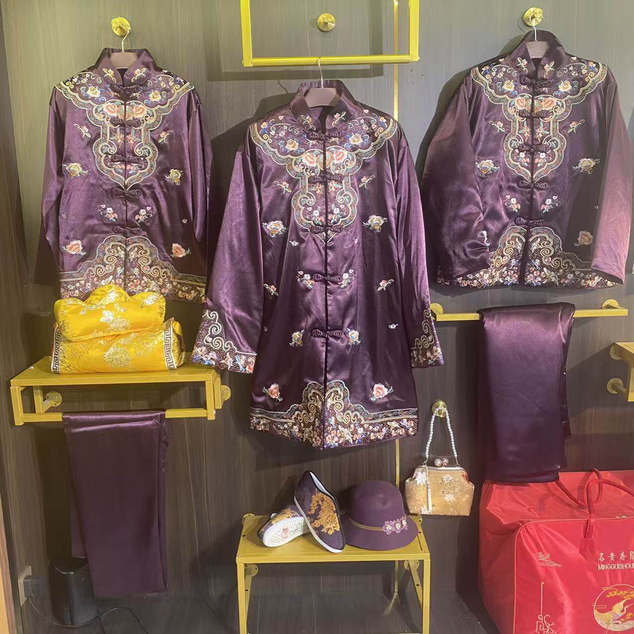 新款寿服女七件套老人寿终衣服高档真丝刺绣冲喜送老衣百年服全套