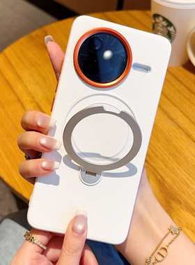 360旋转支架磁吸适用红米K80手机壳新款素皮小米redmik80男女高端撞色橙色镜框RedmiK80Pro超薄防摔皮纹壳