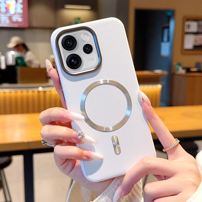 新款磁吸素皮适用opporeno15手机壳reno15pro金属镜头大孔防摔保护套简约奢华PLV110不沾指纹PLW110真皮外壳