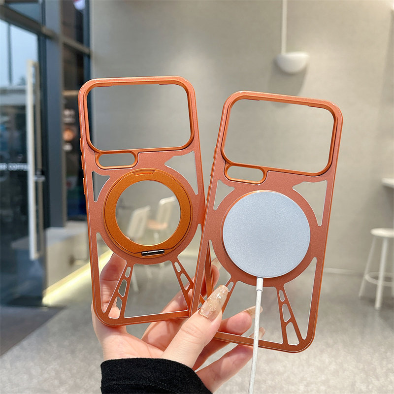 铝合金镂空散热适用xiaomi17手机壳360度旋转磁吸支架小米17ProMax高级无线充电MIUI硬外壳情侣17pro保护套