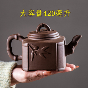 紫砂壶茶壶 紫砂大容量大号四方竹壶单壶 家用带过滤功夫茶具套装
