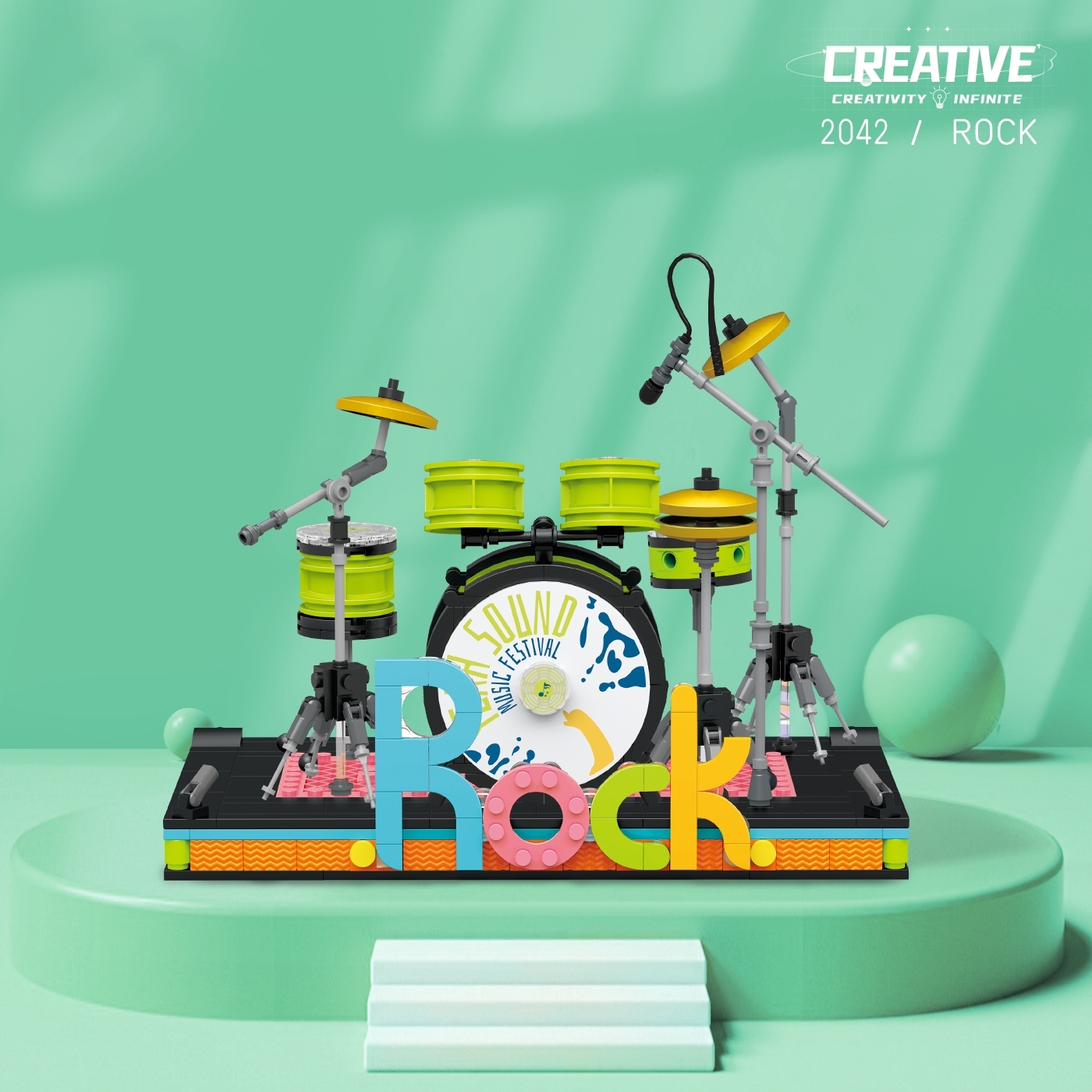 唯乐创想架子鼓积木摆件音乐摇滚乐器益智拼装积木桌面摆件送礼