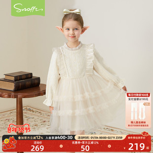 斯纳菲儿童连衣裙25冬装新款女童公主裙千金风蕾丝洋气加绒蛋糕裙