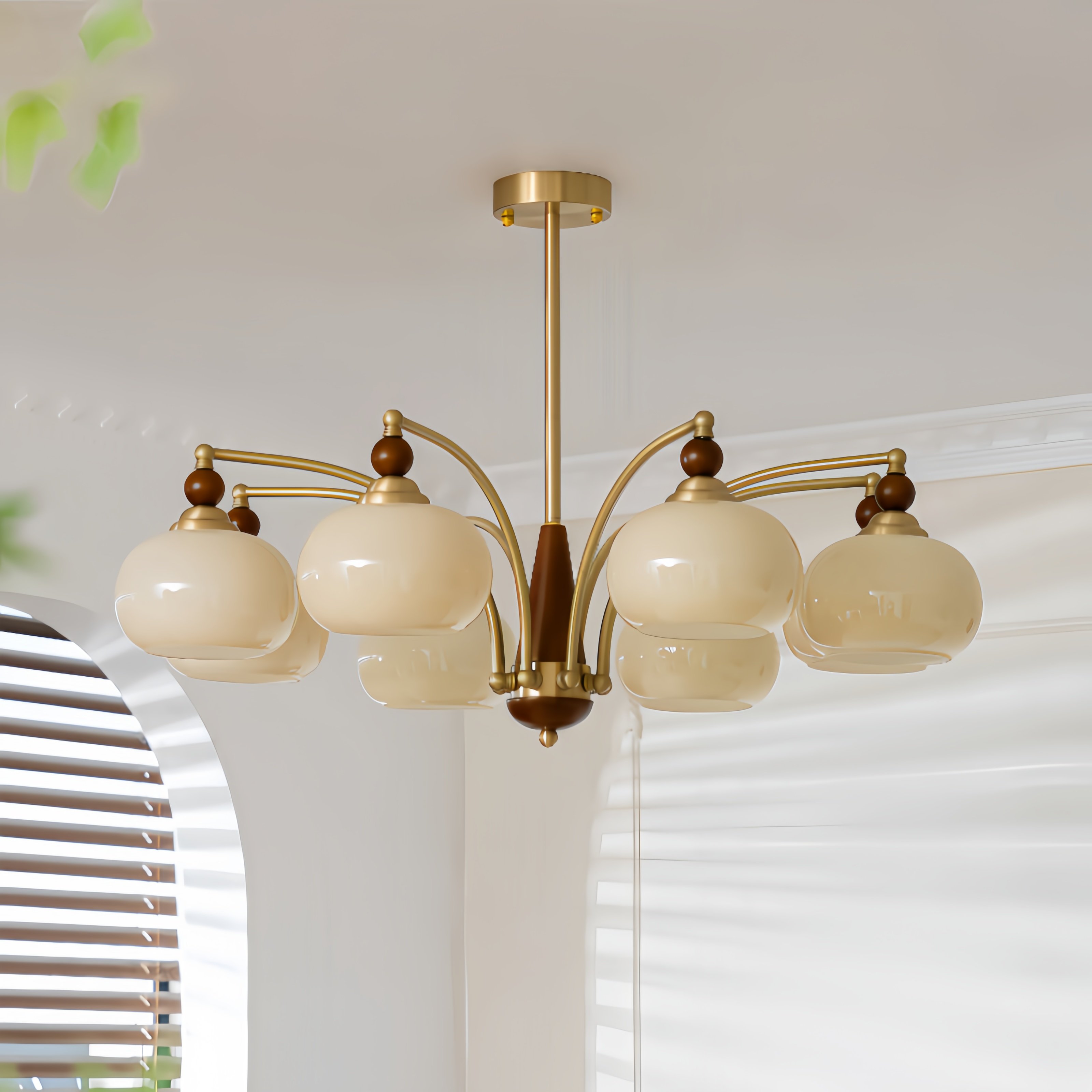 法式中古奶油风客厅吊灯柿子灯北欧复古橡木玻璃灯罩餐厅卧室灯具,家装灯饰光源,客厅吊灯,淘宝优惠券,粉丝福利购,淘宝优惠卷