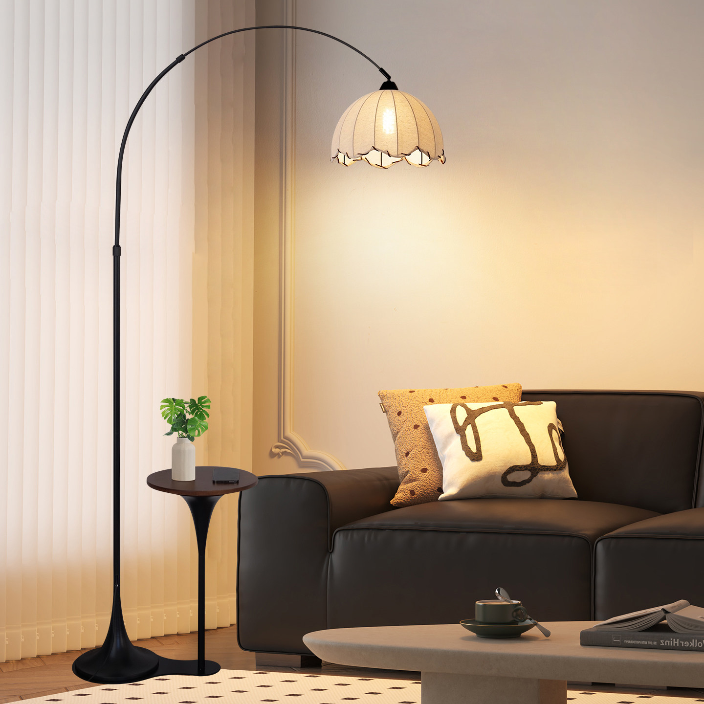 中古风卧室床头置物一体式落地灯轻奢客厅沙发旁装饰氛围灯钓鱼灯