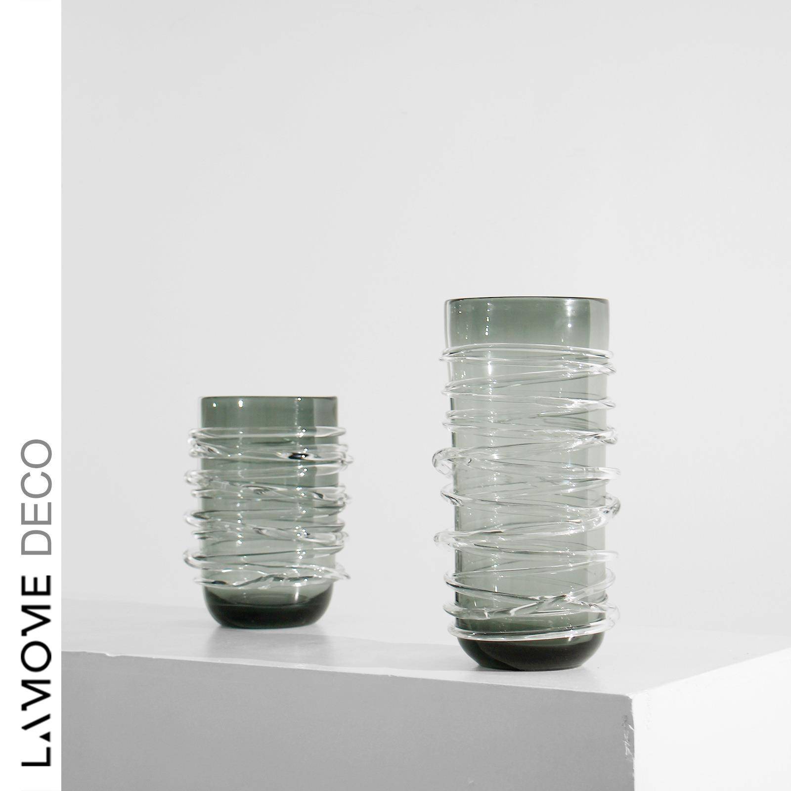 现代简约灰绿色玻璃螺旋开口花瓶样板间售楼处餐桌玄关插花花器