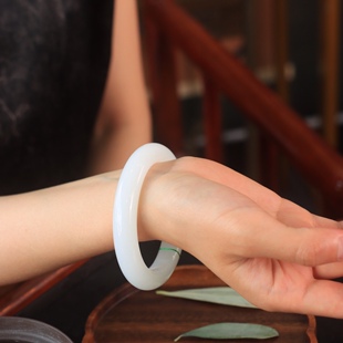 新疆和田玉籽料羊脂白玉手镯女平安镯天然玉石国检产地官方旗舰店