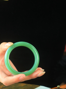 和田玉碧玉正圈平安镯晴水绿手镯
