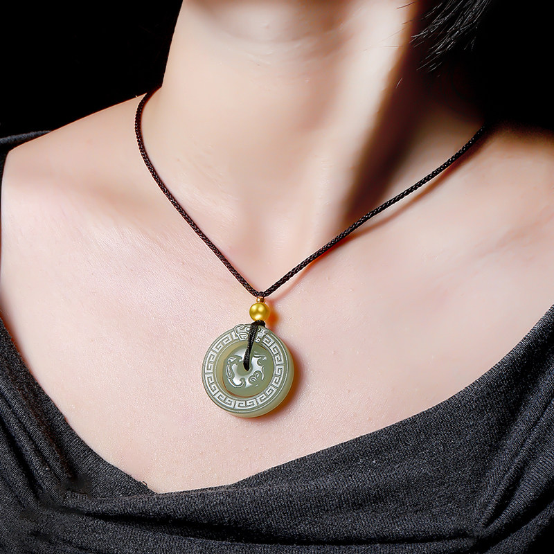 新疆和田玉同心环亲子母合佩平安扣青白玉籽料挂件吊坠官方旗舰店