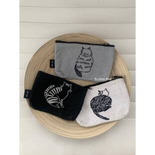 日本进口现货 松尾美雪刺绣织花布艺动物猫咪便携拉炼收纳零钱包