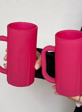 ins覆古玫紫色大把手带把直身杯家用大容量水杯玻璃杯牛奶杯