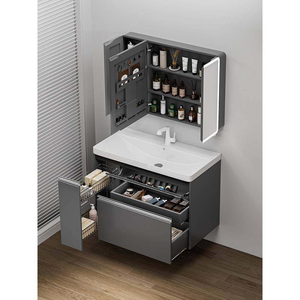 深灰色铝蜂窝浴室柜三层储物抽屉拉篮收纳组合陶瓷一体盆洗漱台,家装主材,浴室柜组合,淘宝优惠券,粉丝福利购,淘宝优惠卷