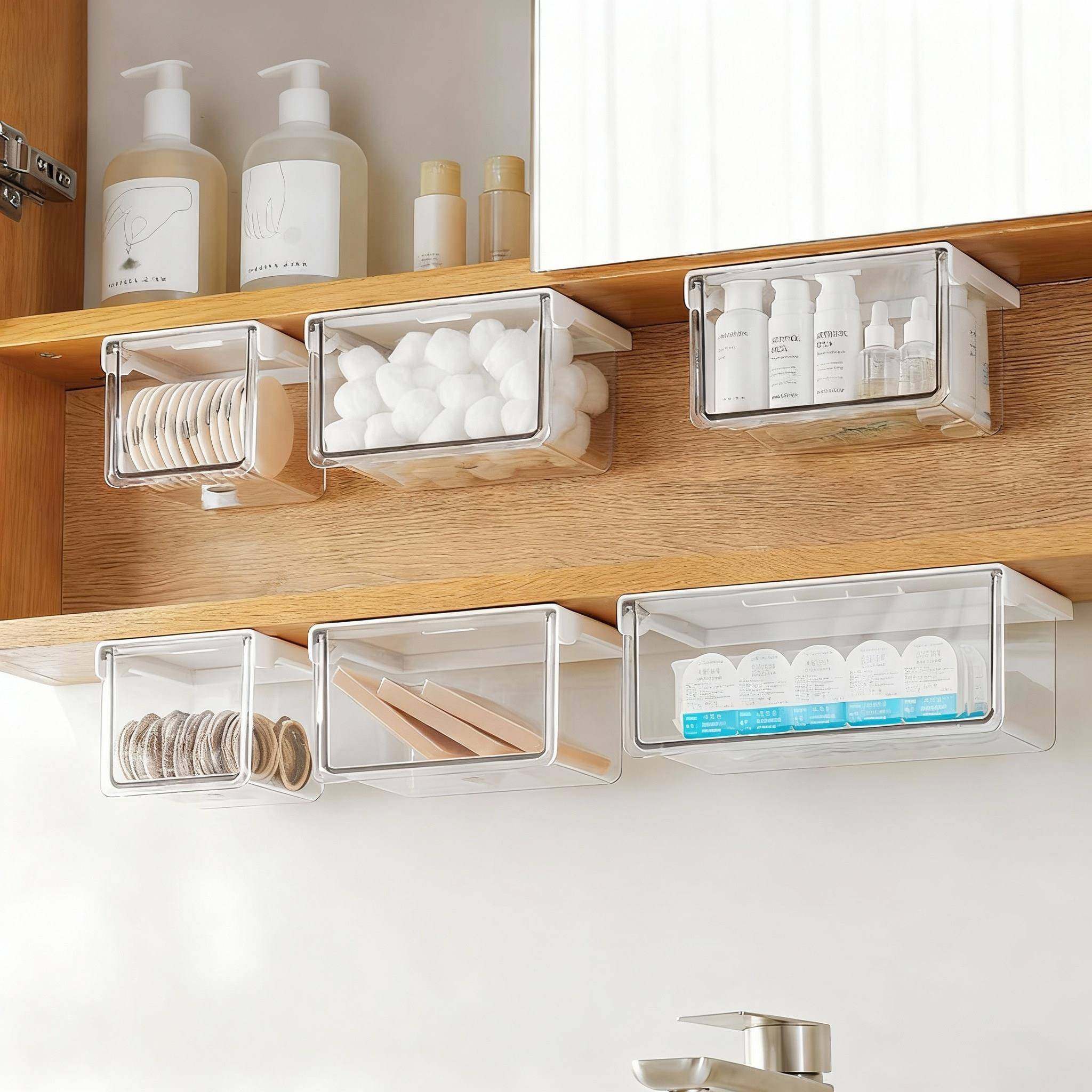 镜柜下抽屉式收纳盒浴室柜下侧壁挂卫生间办公桌洗漱台整理置物架,收纳整理,镜柜收纳盒,淘宝优惠券,粉丝福利购,淘宝优惠卷