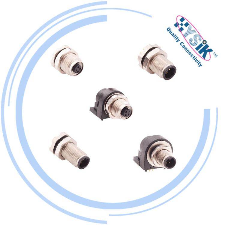 M5连接器 3芯4芯 板端前锁 公座子 PCB插板式 防水航空插座