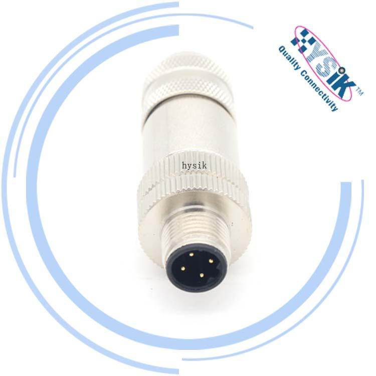 M12金属组装式插头 4芯 D编码公母头直头连接器