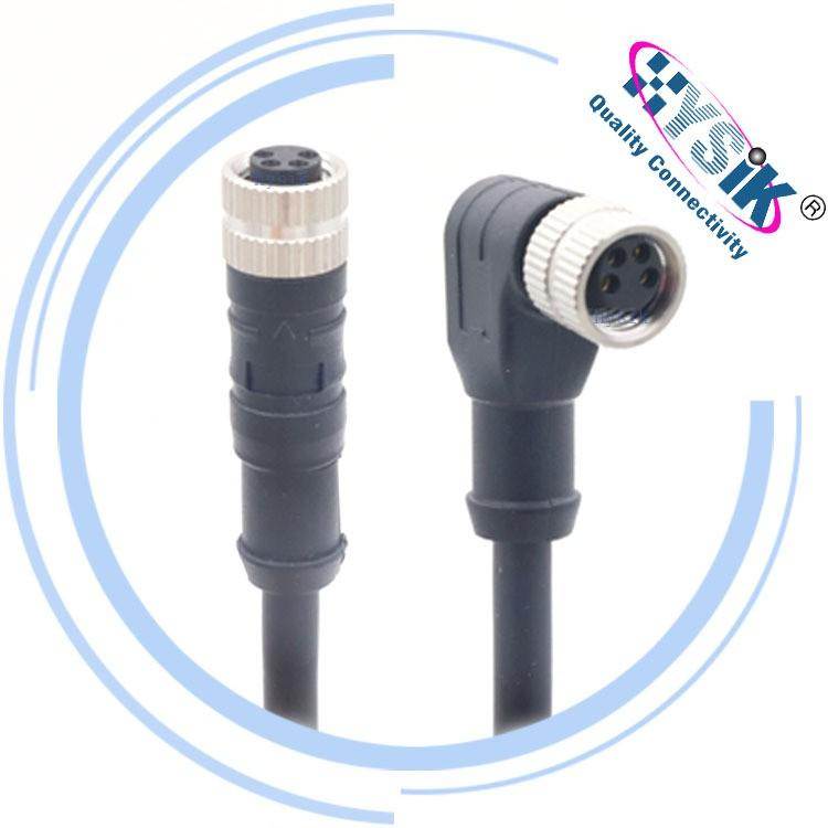 M12 4芯5芯 A编码 防水连接器公母弯头成型带线式屏蔽插头