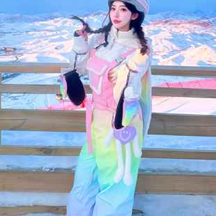 深圳华发滑雪服租赁 KSKM微笑渐变滑雪服背带裤女S码 非卖品