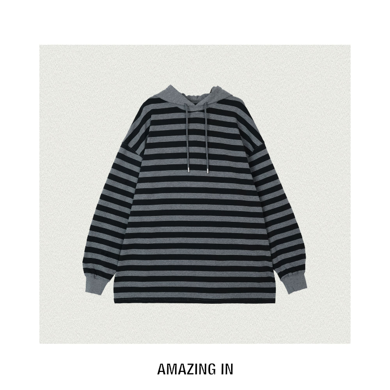AMAZING IN | 棉质 | 条纹落肩连帽卫衣女A251210-AI5CDST29531