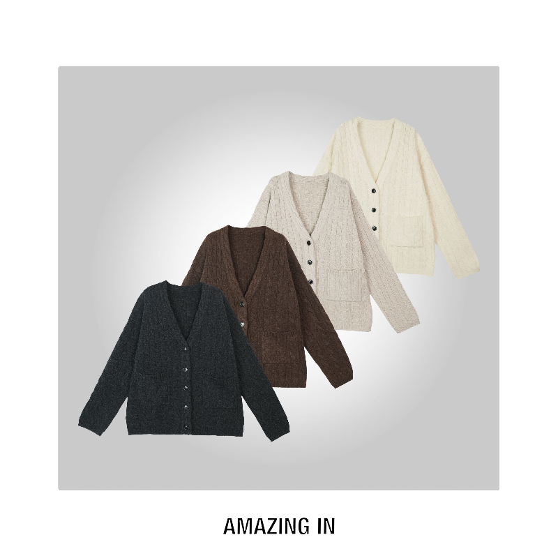 AMAZING IN | 1oo%绵羊毛 |V领口袋绞花开衫A251108-AI5ADSW8F289