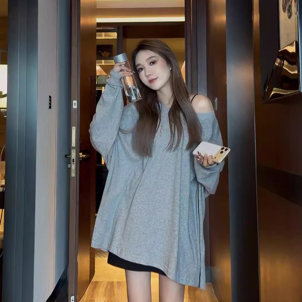 AMAZING IN | 1oo%棉 |纯色一字领长袖T恤A250909-AI59DTL2511236