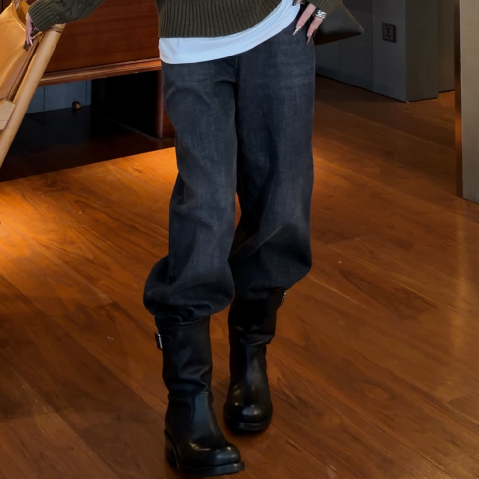 AMAZING IN | 羽绒x桑蚕丝x羊毛 |阔腿牛仔裤A251021-AI5ADDT2926