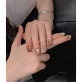 鎏金幻梦 纯手工秋冬豹纹玻璃珠猫眼穿戴甲轻奢气质显白穿戴甲