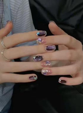 【梦幻紫】纯手工穿戴甲秋冬显白紫色玻璃珠美甲温柔日常可拆卸甲