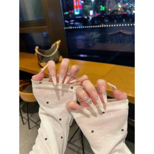 2025纯手工穿戴甲长款气质千金温柔法式高级爆闪钻石氛围感美甲片