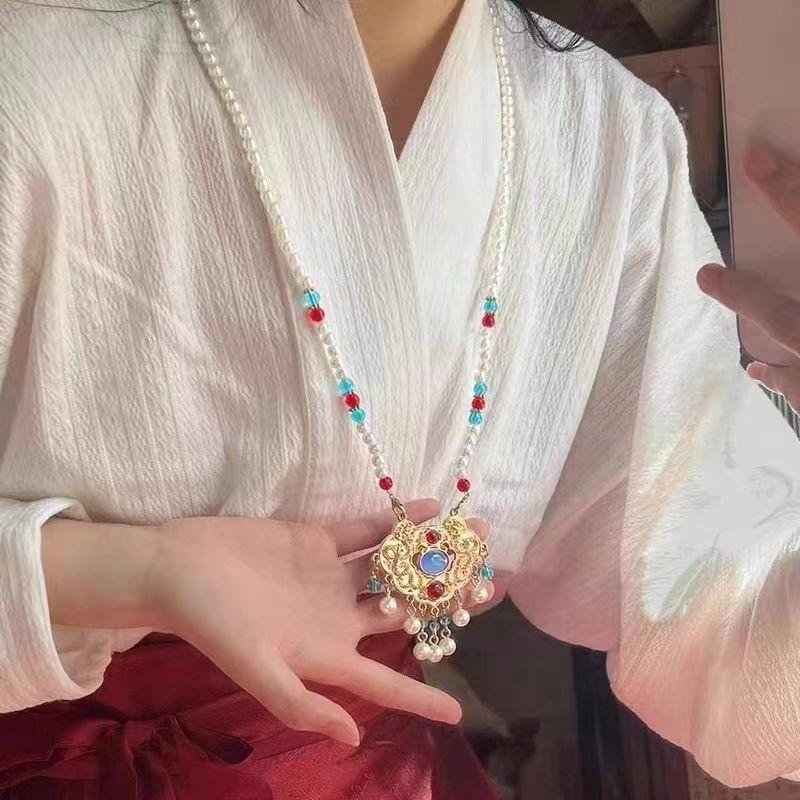 毛衣链项圈古风仿珍珠琉璃手工