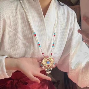 儿童明制项链长流苏琉璃汉服古风立领如意锁复古坦领长款 颈饰古装