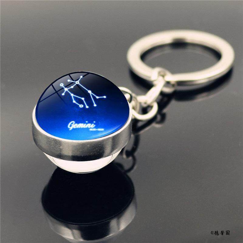 十二星座夜光水晶玻璃球挂件钥匙圈欧美热销钥匙链