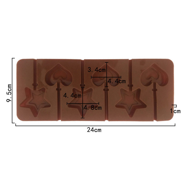 烘焙模具6格家用DIY制作无异味棒棒糖模五角星星棒棒糖硅胶